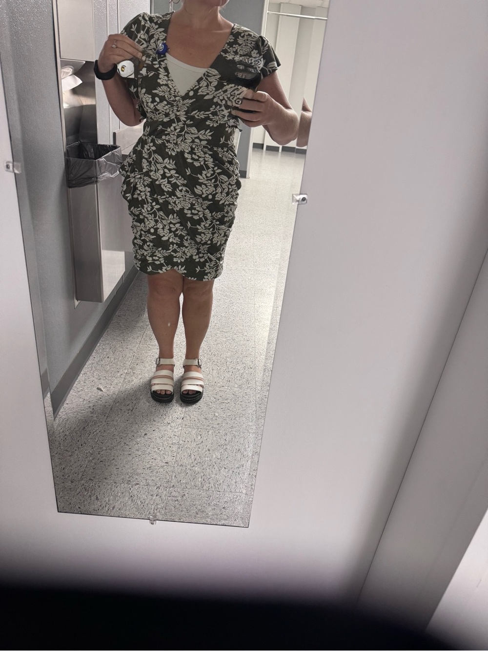 Women’s Olive Green Floral faux Wrap Dress